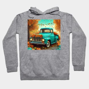 Cute Aqua Blue Vintage Little Pickup Truck Happy Fall Y'All Hoodie